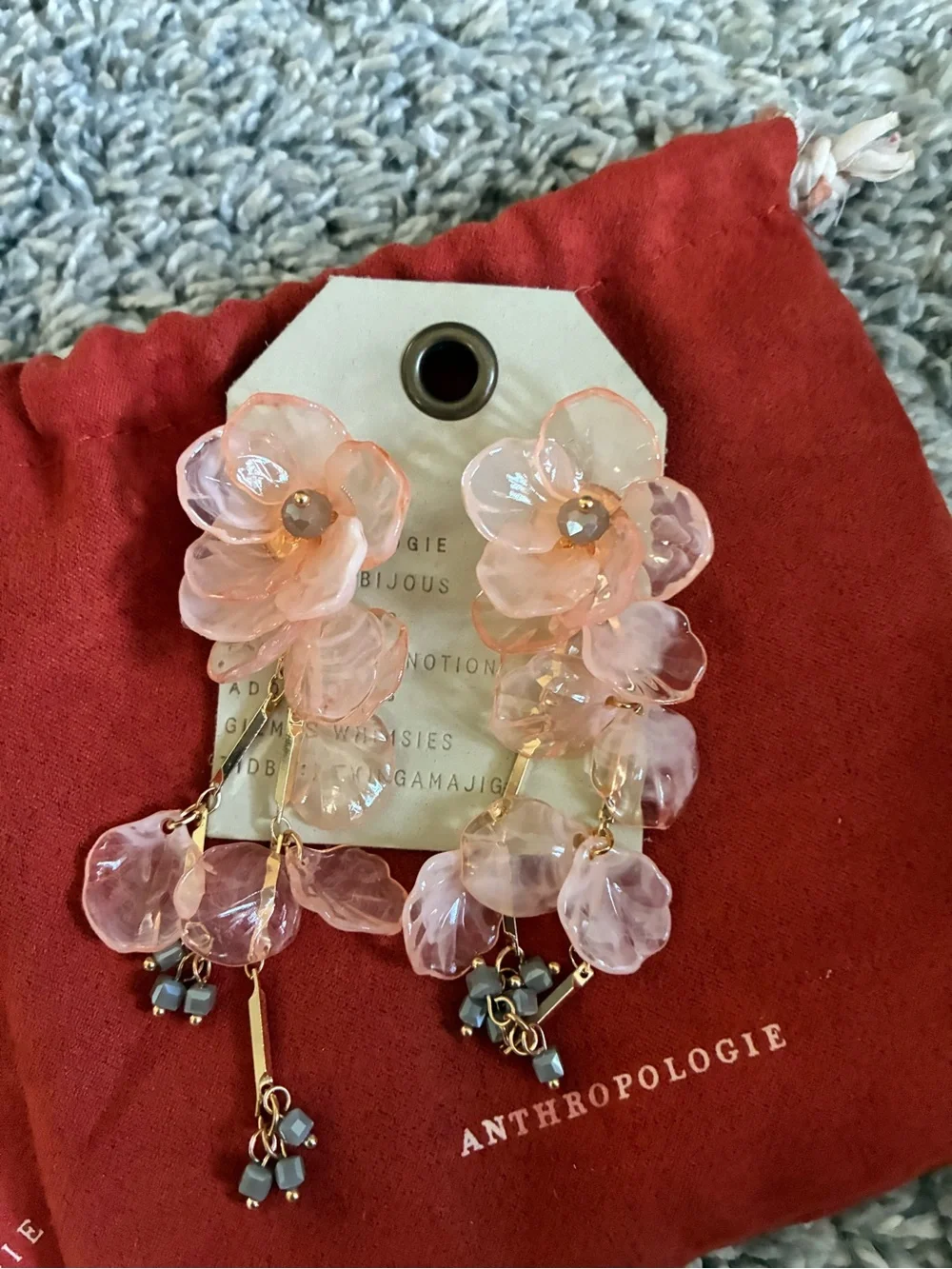 Anthropologie Pink & Champagne Floral Dangle Earrings with Gold Accents 2 for 1
